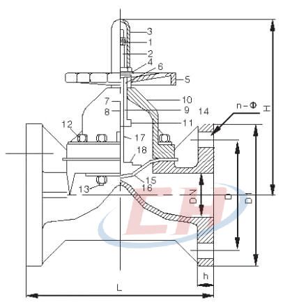 手動PPH隔膜閥結(jié)構(gòu)圖